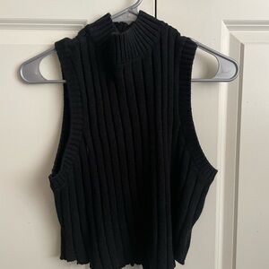 Sleeveless Black Ribbed Knit Top